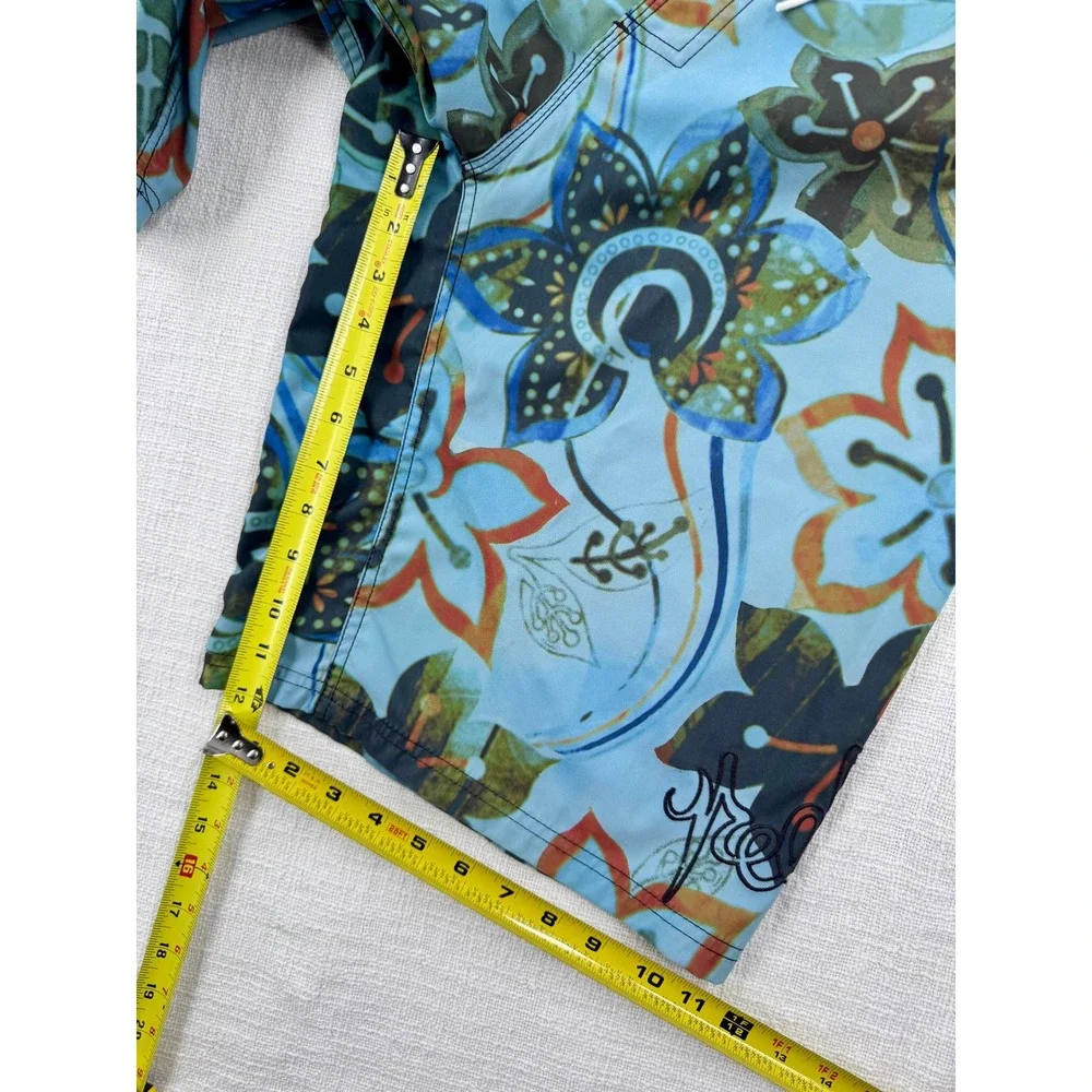 Reef Mens Vintage Y2K Board Shorts 36 Aqua Blue Tropical Floral Swim Trunks Surf